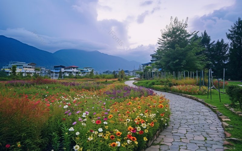 在户外的公园里欣赏着鲜花美景背景图,高清,摄影图,摄影图片,图片大全,摄影图免费下载